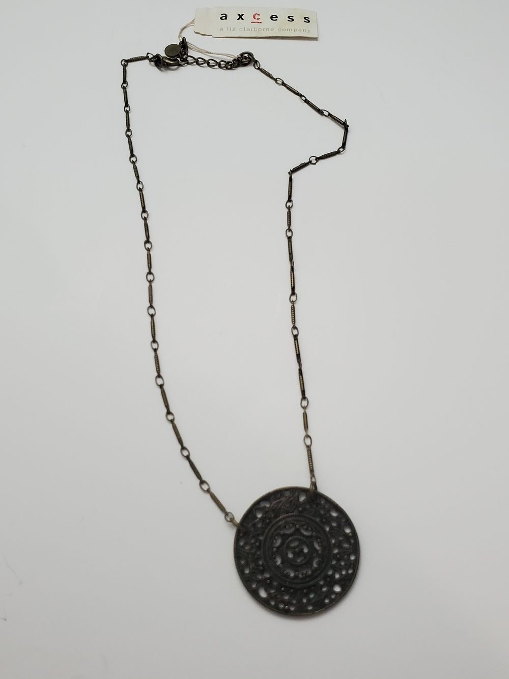 Axcess Black Textured Round Medallion Necklace